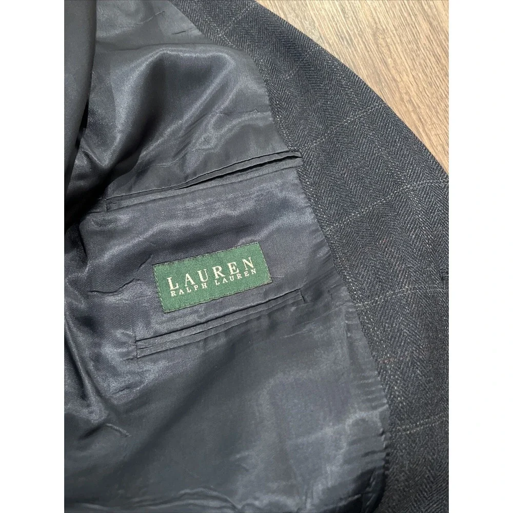 RALPH LAUREN Mens Blazer Sport Coat Two Button Jacket 46L Tartan Plaid Green